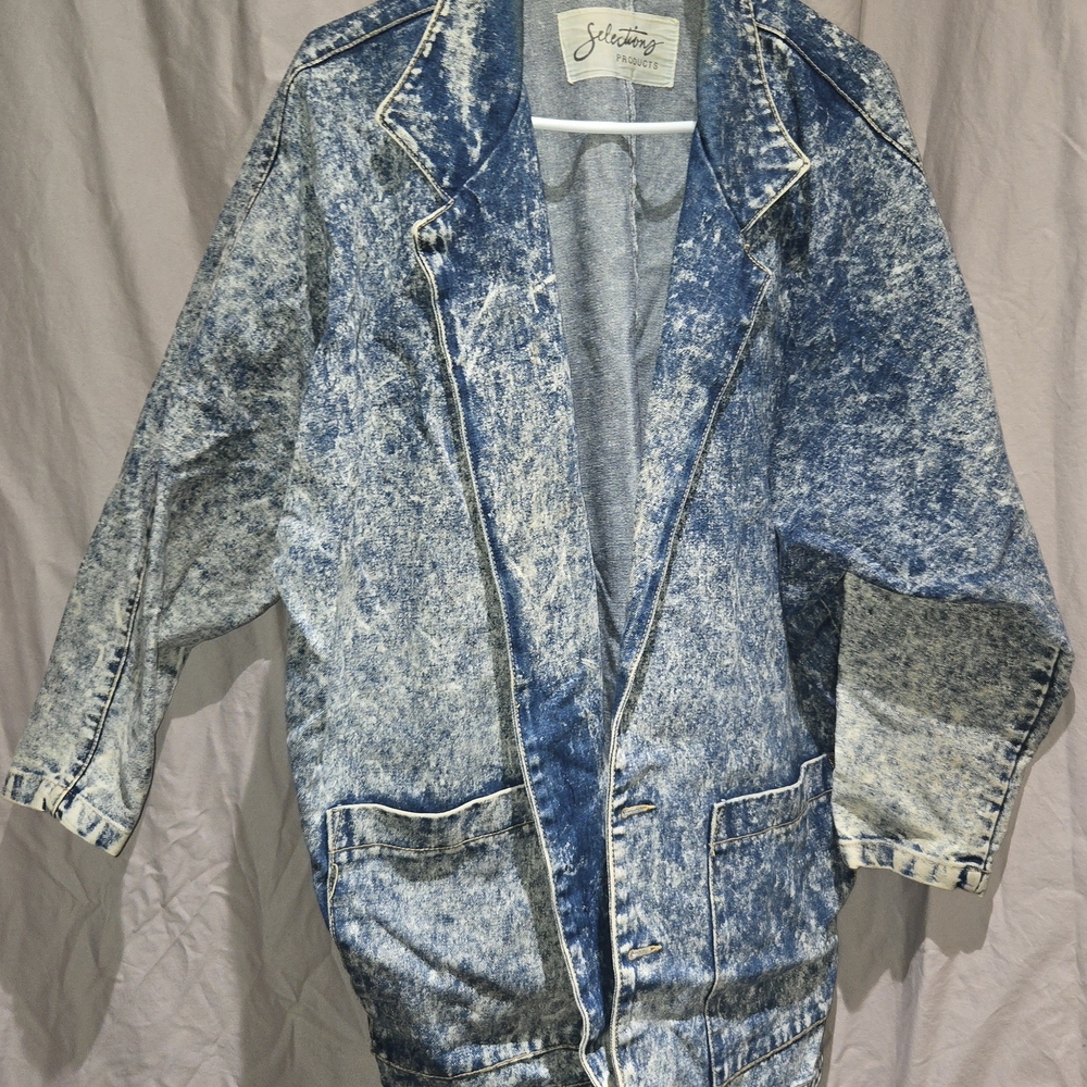VINTAGE 80s ACID WASH DENIM JACKET PATCH POCKETS SIZE LARGE